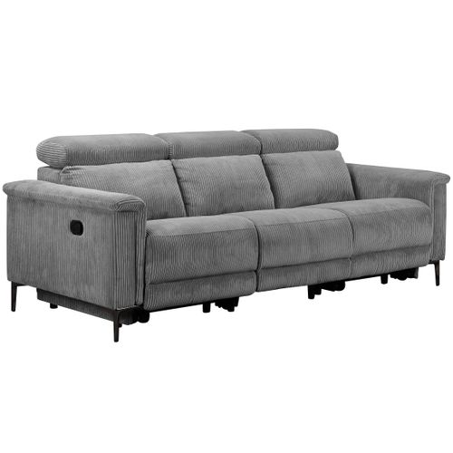 Lund-canapé 3 Places Avec 2 Relax Manuels En Tissu Velours Côtelé Gris