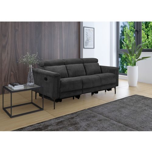 Lund-canapé 3 Places Avec 2 Relax Manuels En Velours Côtelé Anthracite