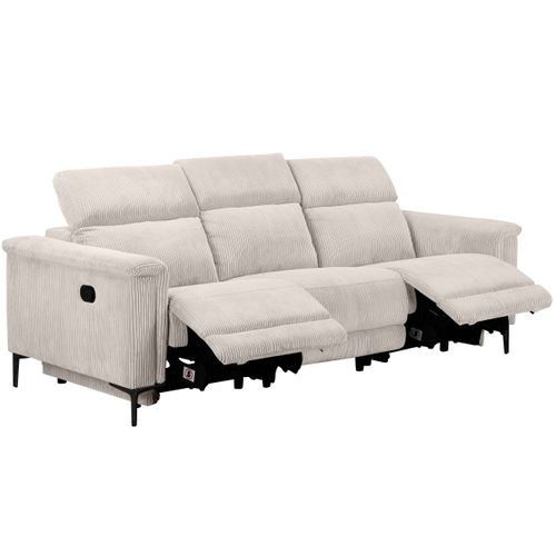 Lund-canapé 3 Places Avec 2 Relax Manuels En Velours Côtelé Crème