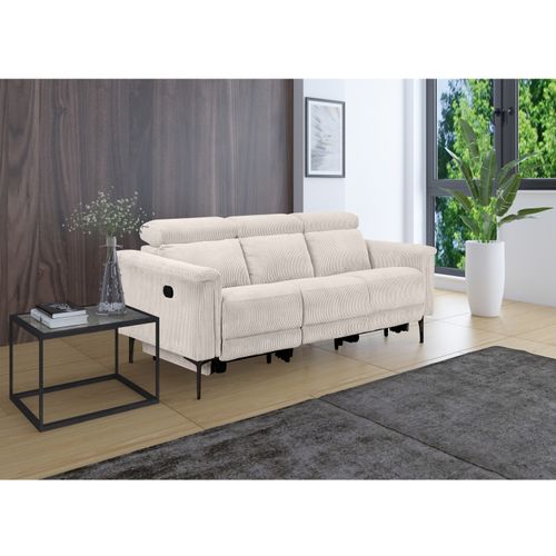 Lund-canapé 3 Places Avec 2 Relax Manuels En Velours Côtelé Crème