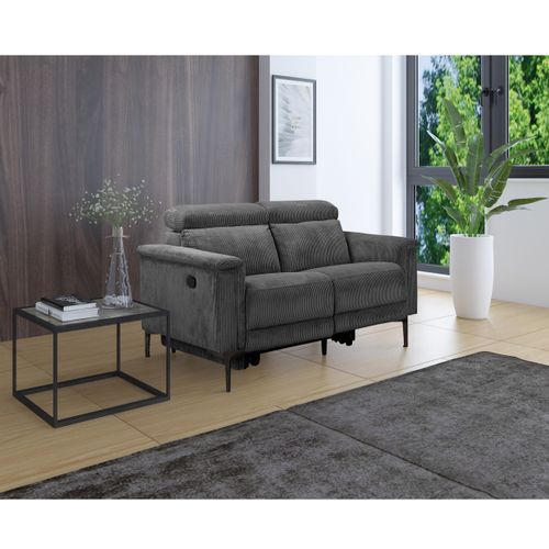 Lund-canapé 2 Places Avec 1 Fauteuil Relax Manuel En Velours Côtelé Anthracite