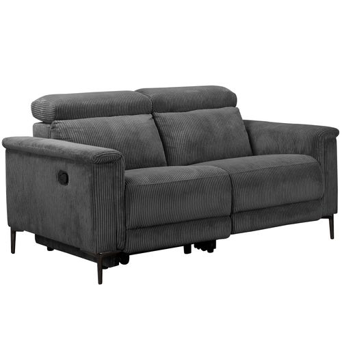 Lund-canapé 2 Places Avec 1 Fauteuil Relax Manuel En Velours Côtelé Anthracite