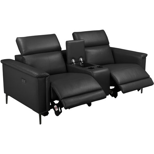 Lund-fauteuil Double Avec Fonction Électrique En Cuirpu Noir