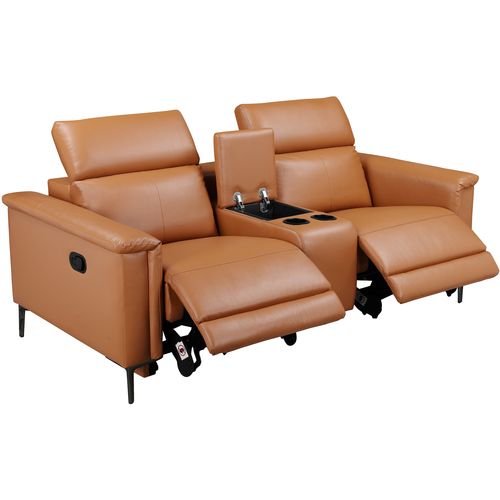 Lund-double Fauteuil Inclinable Manuel En Pu Couleur Cognac