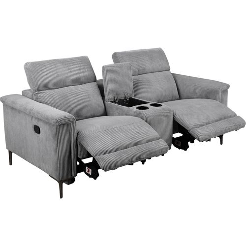 Lund-double Fauteuil Inclinable Manuel En Velours Côtelé Gris