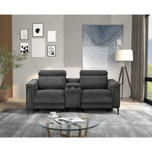 Lund-fauteuil De Repos Double Avec Fonction Manuelle En Velours Côtelé Anthracite