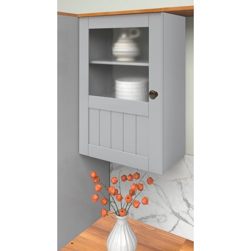 Armoire Murale Avec 1 Porte Vitrée En Pin Gris