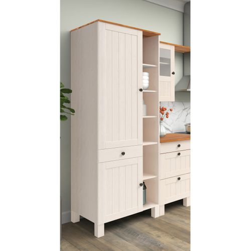 Meuble Haut 2 Portes 1 Tiroir Et 6 Casiers En Pin Blanc