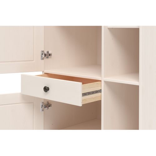 Meuble Haut 2 Portes 1 Tiroir Et 6 Casiers En Pin Blanc