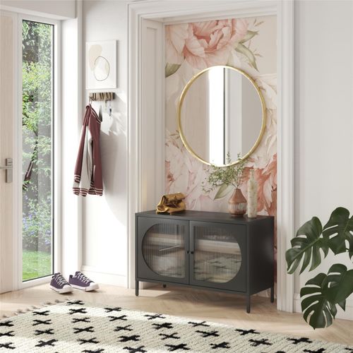 Luna - Vitrine Avec 2 Portes Vitrées En Métal Noir