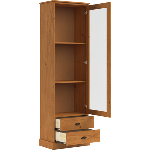 Harry-vitrine Avec 1 Porte En Verre Et 2 Tiroirs En Pin Ín Cire Teintée