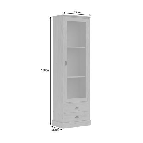 Harry-vitrine Avec 1 Porte En Verre Et 2 Tiroirs En Pin Ín Cire Teintée