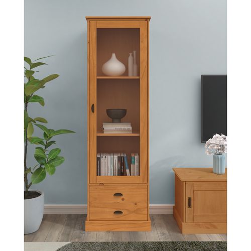 Harry-vitrine Avec 1 Porte En Verre Et 2 Tiroirs En Pin Ín Cire Teintée