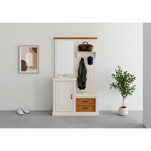 Selma-armoire Avec Miroir Et 1 Porte 2 Tiroirs En Pin Blanc