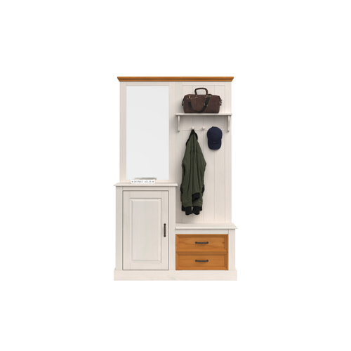 Selma-armoire Avec Miroir Et 1 Porte 2 Tiroirs En Pin Blanc