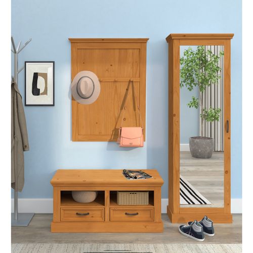 Selma-rangement à Chaussures Avec 1 Porte Miroir En Pin En Cire Teintée