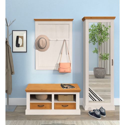 Selma-rangement à Chaussures Avec 1 Porte Miroir En Pin Blanc