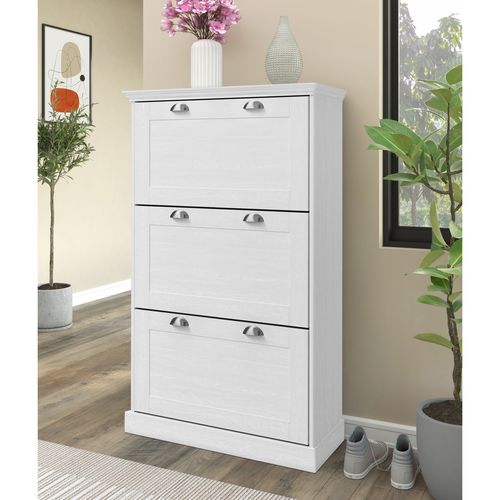 Motala-coffre à Chaussures Avec 3 Portes Battantes En Blanc