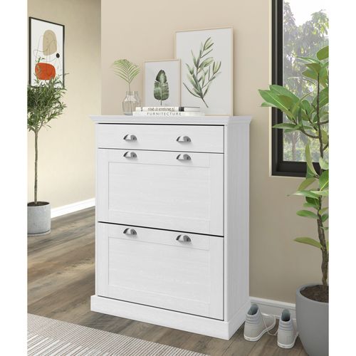 Motala-coffre à Chaussures Avec 2 Portes Battantes Et 1 Tiroir En Blanc