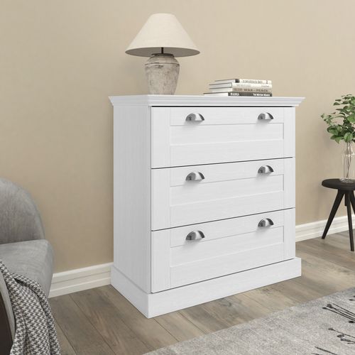 Motala-commode Avec 3 Tiroirs En Effet Bois Blanc