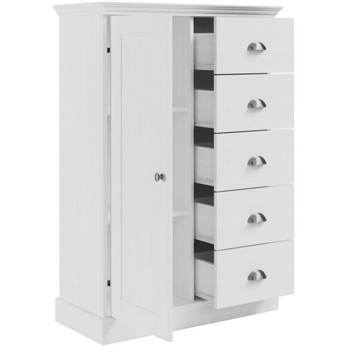 Motala-commode Avec 1 Porte / 5 Tiroirs En Effet Bois Blanc
