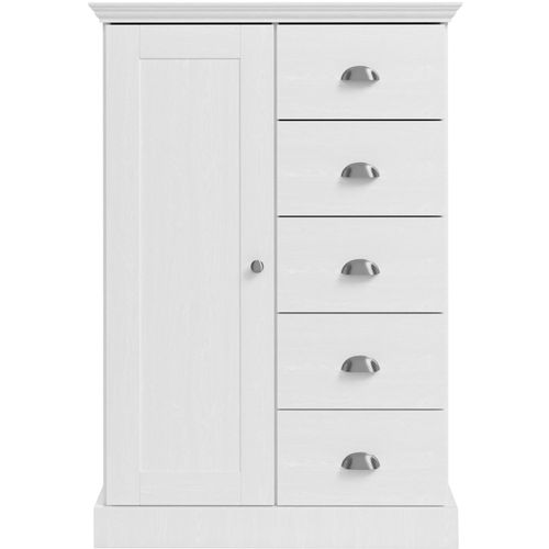 Motala-commode Avec 1 Porte / 5 Tiroirs En Effet Bois Blanc