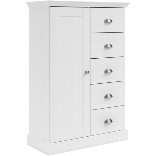 Motala-commode Avec 1 Porte / 5 Tiroirs En Effet Bois Blanc