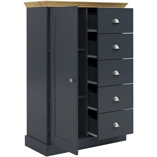 Motala-commode Avec 1 Porte / 5 Tiroirs En Effet Bois Anthracite