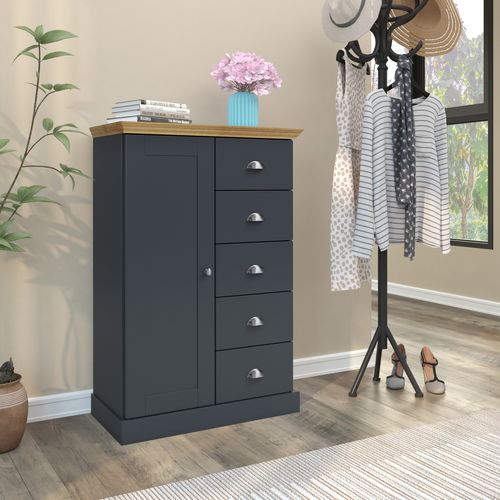 Motala-commode Avec 1 Porte / 5 Tiroirs En Effet Bois Anthracite