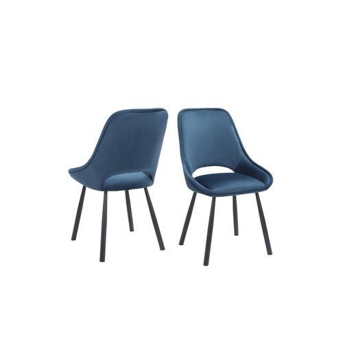 Eliza-chaise De Salle à Manger En Velours Bleu Foncé Avec Pieds En Métal Noir - Lot De 2