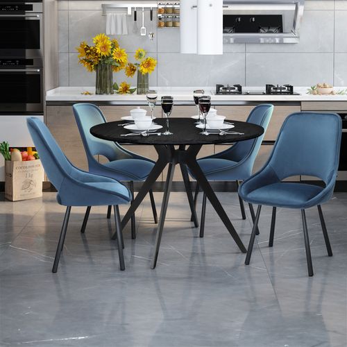 Eliza-chaise De Salle à Manger En Velours Bleu Foncé Avec Pieds En Métal Noir - Lot De 2