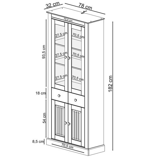 Mille-vitrine Avec 2 Portes Vitrées En Brun Pin