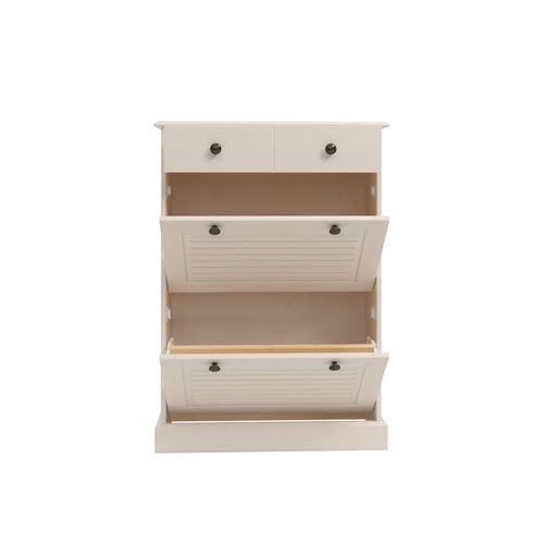 Mille-meuble à Chaussures Avec 2 Abattants 1 Tiroir En Pin Blanc