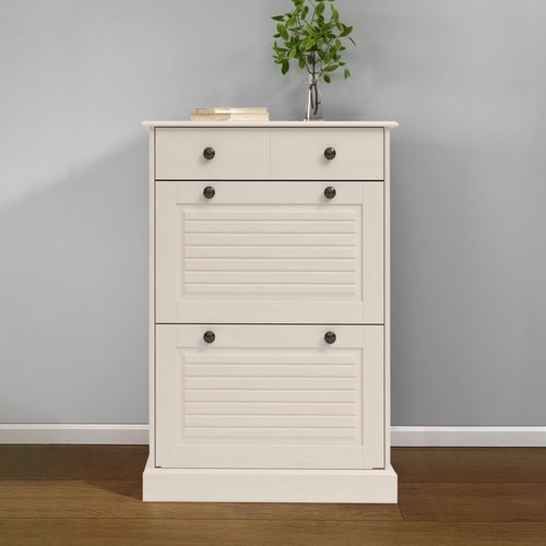 Mille-meuble à Chaussures Avec 2 Abattants 1 Tiroir En Pin Blanc