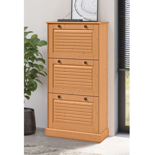 Mille-meuble à Chaussures Avec 3 Portes Battantes En Pin Nature