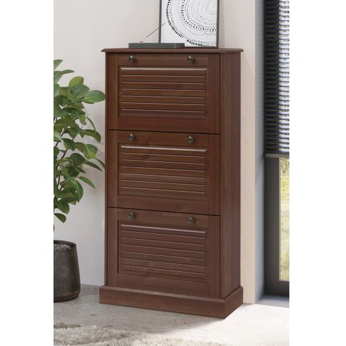 Meuble à Chaussures Avec 3 Abattants En Pin Brun