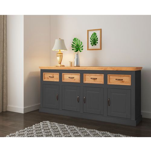 Selma-buffet 4 Portes Et 4 Tiroirs En Pin Anthracite