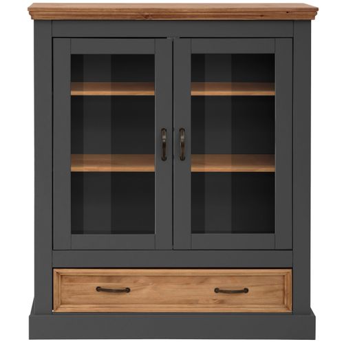 Selma-buffet Haut Avec 2 Portes En Verre Et 1 Tiroir En Pin Anthracite