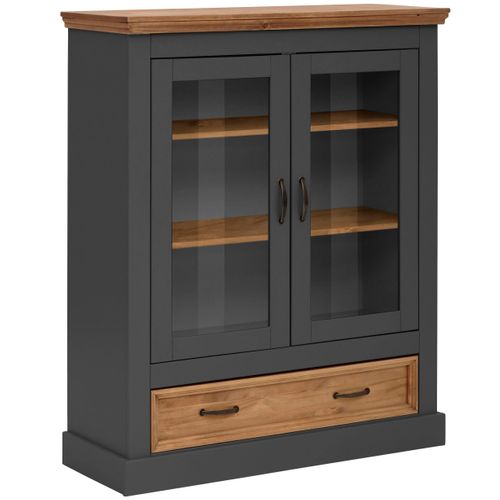 Selma-buffet Haut Avec 2 Portes En Verre Et 1 Tiroir En Pin Anthracite