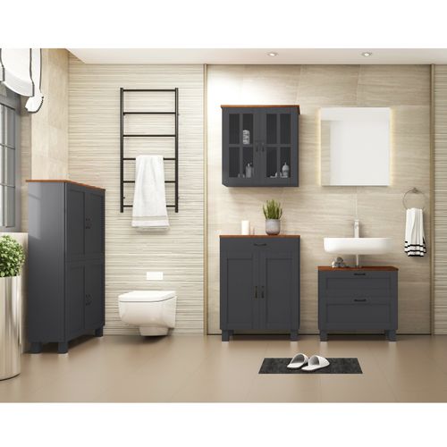 Alby-meuble Sous Évier Avec 1 Rabat 1 Tiroir En Aspect Bois Anthracite