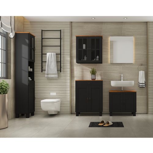 Armoire Murale 2 Portes Vitrées En Pin Anthracite