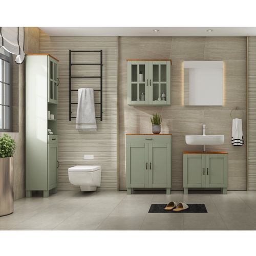 Armoire Murale Avec 2 Portes Vitrées En Pin Vert