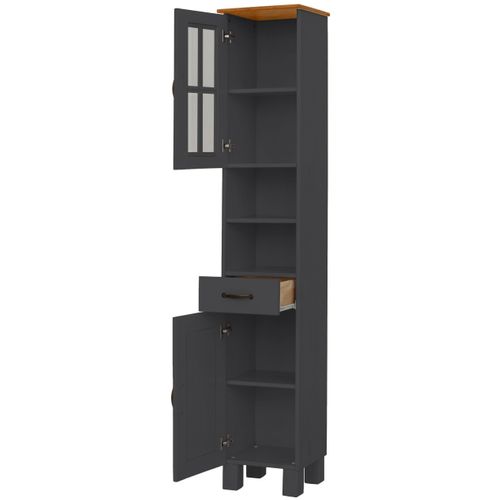 Alby-armoire De Salle De Bain Avec 1 Porte Vitrée Et 1 Porte à Fenêtre En Pin Anthracite