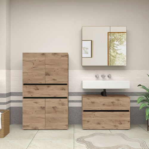 Wisla -armoire De Salle De Bain Avec 4 Portes 1 Tiroir En Anthracite Blanc