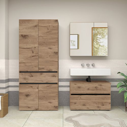 Wisla -armoire De Salle De Bain Avec 4 Portes 1 Tiroir Aspect Chêne Anthracite