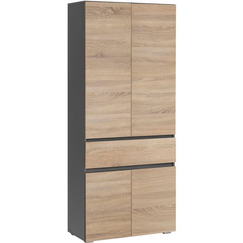 Wisla -armoire De Salle De Bain Avec 4 Portes 1 Tiroir Aspect Chêne Anthracite