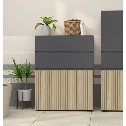 Wisla -armoire De Salle De Bain Avec 4 Portes Aspect Bois Anthracite