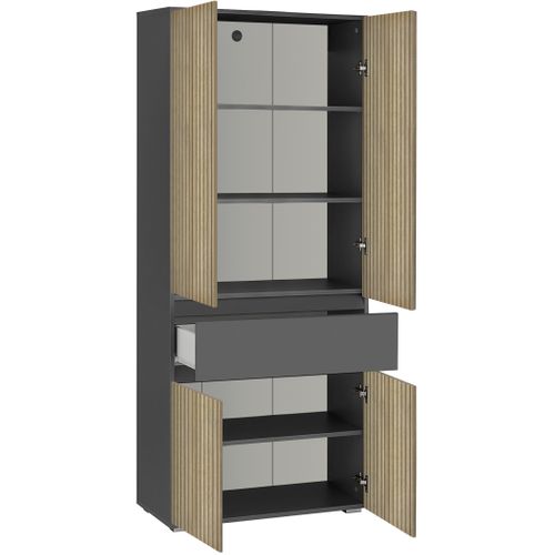 Wisla -armoire De Salle De Bain Avec 4 Portes 1 Tiroir Aspect Chêne Anthracite