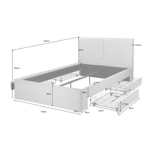 Avignon-lit 140x200 Cm Avec 4 Tiroirs En Lin Beige