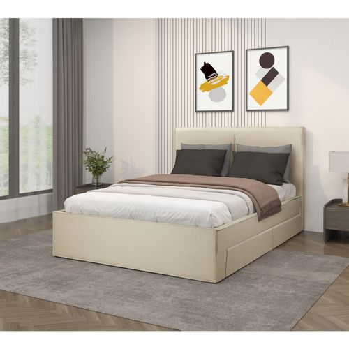 Avignon-lit 140x200 Cm Avec 4 Tiroirs En Lin Beige